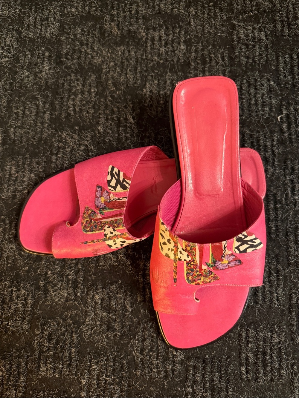 ICON Hot Pink Slide Mules with Patterned Accent